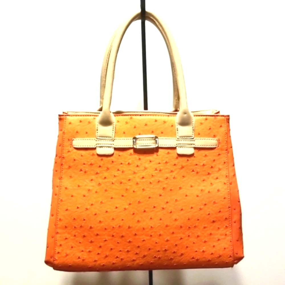 Hynes Eagle Victory faux Ostrich leather tangerine orange colour shoulder bag